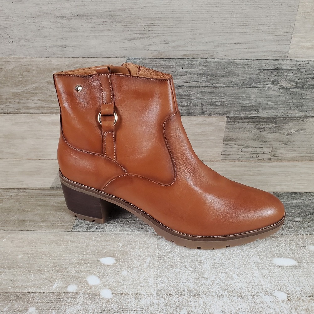 Pikolinos Llanes H2 Womens Ankle Boots Sz 11.5 Brown Leather Side Zip Block Heel